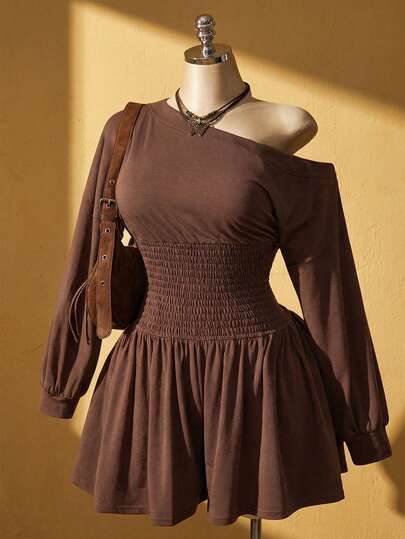 SHEIN ICON 大码休闲不对称领连体裤短裙