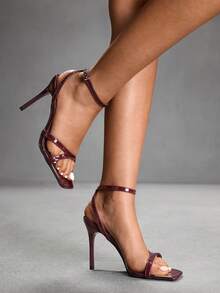CUCCOO SZL Sandal Hak Tinggi Ujung Persegi Warna Burgundy, Gesper Logam, Sepatu Hak Tinggi Ramping untuk Kencan, Pesta, Prom, dan Musim Panas - Cermin merah anggur - View 8