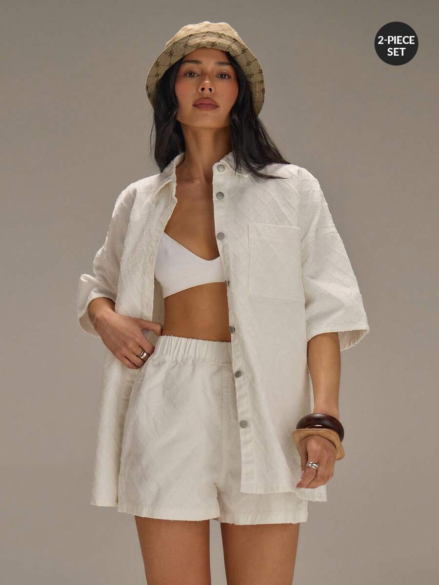 Athîral 女士休闲街头风白色牛仔套装 - 白色 - 查看 1