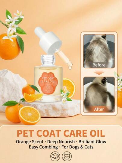 PETSIN Aceite concentrado para el pelaje de perros y gatos | Tratamiento de permanencia con aroma a naranja dulce con cuentagotas, 0.67 Fl Oz | Para una nutrición profunda, brillo y desenredado fácil de nudos y enredos
