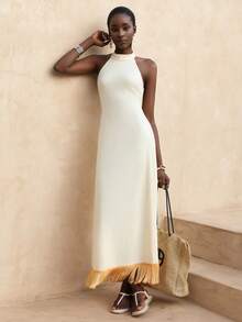 Vesra New Arrival Halter Backless Sleeveless Dress - Apricot - View 7