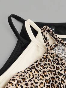 SHEIN EZwear 3件装豹纹休闲背心，适合夏季穿着，多件装女式露脐上衣，豹纹上衣，动物纹上衣，猎豹纹上衣，夏季上衣 - 彩色 - 查看 8