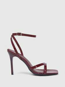 CUCCOO SZL Sandal Hak Tinggi Ujung Persegi Warna Burgundy, Gesper Logam, Sepatu Hak Tinggi Ramping untuk Kencan, Pesta, Prom, dan Musim Panas - Cermin merah anggur - View 4