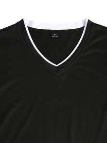 Manfinity Homme Men's V-Neck Casual Versatile Daily Wear Short Sleeve T-Shirt Black V Neck T Shirt Men Fashion Tops Men's V Neck T Shirt Men's Casual T Shirt Short Sleeve T Shirt Men Old Money,Daily Leisure, Weekend Trips, Outdoor Activities, Travel Expeditions, Relaxed Work Environments Or Semi-Formal Occasions, Boyfriend/Husband Gift, Anniversary /Birthday Gift Party Summer Vacation Holiday,Wedding,Spring To Summer - Black - View 7