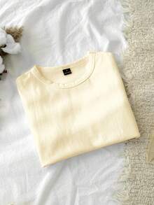 Tseoso 1pc Solid Form Fitted Tee 95% Cotton - Apricot - View 9