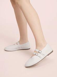 CUCCOO DOLLMOD Giày nữ màu trắng thời trang kiểu Mary Jane mũi tròn, quai kép, thích hợp đi làm, hẹn hò, dự tiệc, mua sắm, đi học, dễ thương, ngọt ngào. - trắng - Xem 1