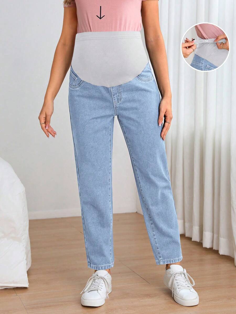 SHEIN Maternity Solid Color Casual Jeans - Light Wash - View 1