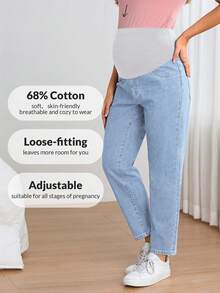 SHEIN Maternity Solid Color Casual Jeans - Light Wash - View 3