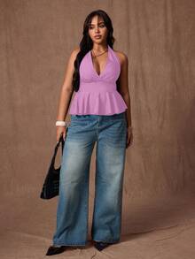 Rustia 大码女式黑色吊带休闲背心 - 紫丁香色 - 查看 6