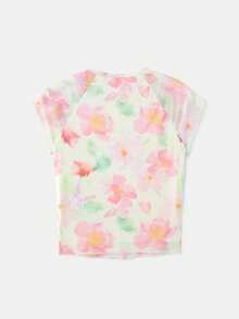 lacRébo Camiseta de malla blanca con estampado floral rosa y mangas raglán para primavera y verano - Multicolor - Ver 7