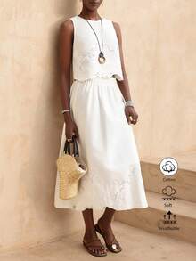 Vesra Women's Sleeveless Hollow-Out Tank Top + Matching Skirt 2 Pieces Set - White - View 1