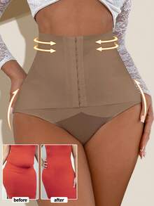 SHEIN Quần định hình eo cao dành cho nữ, quần nịt eo thon gọn có nút cài, quần short định hình nâng mông bằng lưới gợi cảm. - Cà phê nâu - Xem 3