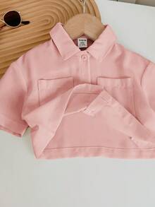 SHEIN LMoss Kids 女婴可爱白色短袖衬衫，夏季百搭 - 粉色 - 查看 3