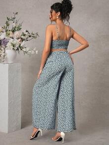 Momance Maternity Spaghetti Strap Ditsy Floral Sleeveless Top And Pants 2 Pieces Set, Summer - Green - View 2