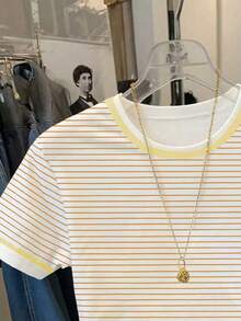 Resyla 女士休闲落肩圆领T恤，柠檬印花T恤，水果T恤 - 橘色 - 查看 5