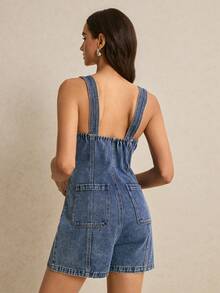 Quần yếm và áo liền quần denim dáng ôm thoải mái dành cho nữ - Rửa tối - Xem 2