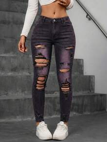 Jeanoix Jeans de mezclilla casual desgastados para mujer - Rosa - Ver 4