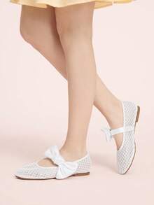 CUCCOO DOLLMOD Modische weiße Mesh-Schleifenflache Schuhe, Frühlingschuhe für Osterferien - Weiss - Übersicht 5