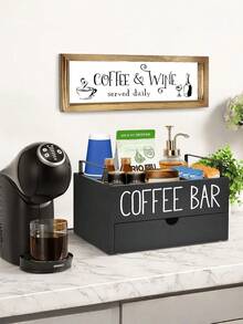 Estantería de almacenamiento de barra de café de un solo Body con estilo rústico, soporte para cápsulas de café de encimera, caja de almacenamiento de juego de café y té de escritorio, caja de almacenamiento de accesorios de café con estilo de granja, decoración de barra, almacenamiento y organización del hogar. - Multicolor - Ver 3