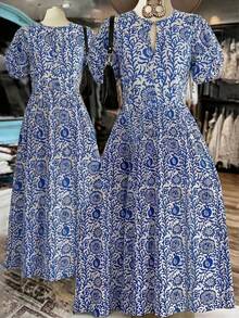 Breezaya Vestido largo de manga corta con cuello redondo, estampado floral, lazo delantero y abertura, vestido de línea A para primavera/verano; Vestido largo casual con lazo en el cuello, manga de tulipán y línea A para 2026; Vestido de vacaciones de verano; Vestido de primavera para mujer; Vestido de playa; Vestido de cumpleaños; Vestido de salida para mujer; Vestido casual elegante para viajes/vacaciones; Vestidos casuales para mujer; Vestidos azules para mujer; Vestido de graduación; Vestidos de verano para mujer, conjunto de Santorini - Azul y blanco - Ver 8