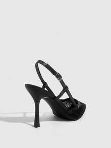 CUCCOO SZL Women's Pointed Toe High Heel Black Mesh Rhinestone Embellished Fashionable Sexy Glamorous Party Occasion Stilettos With Ankle Strap Spring Shoes - Black 2 - View 4