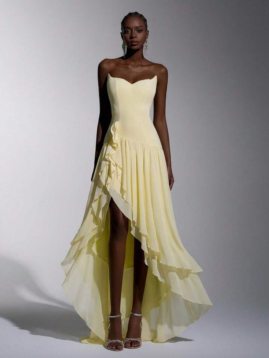 Elitara Vestido ajustado con hombros descubiertos, estilo vintage romántico de Atenas, con cuello de gato, abertura y volantes en el bajo, adecuado para el té de la tarde, eventos de negocios y varias ocasiones como bailes formales, vestido formal de sensación de red, vestido formal