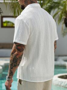 VENTUSAIL Men's Solid Color Short Sleeve Single-Breasted Casual Shirt, Holiday - White - View 2
