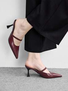 CUCCOO BIZCHIC Women's Fashion Burgundy High-Heeled Shoes, Four-Season Closed Toe Sandals, Thin-Heeled Closed Toe Slippers, New Spring And Summer Buckle Holiday Party Party Closed Toe Shoes, Pointed Outdoor Sexy Thin Belt Women's Cool Spring Shoes - Burgundy - View 3