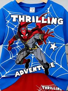 Bộ quần áo bé trai tay ngắn thoải mái, năng động với họa tiết nhện hoạt hình, thời trang đa năng, thích hợp cho mùa xuân/hè, kiểu dáng mới mùa hè, trang phục bé trai, phù hợp cho chụp ảnh, mặc hàng ngày, đi chơi, ở nhà, kỳ nghỉ, làm quà tặng. - Nhiều màu - Xem 6