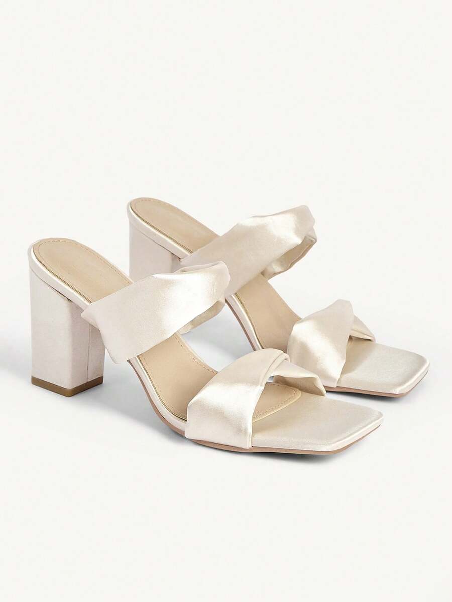 CUCCOO CHICEST Fashionable Satin Square Toe High Heel Sandals, Suitable For Autumn & Summer - Apricot - View 1