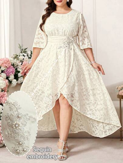 Reflora Plus Size Women's Dress, Elegant Chiffon Floral Decor Flowing Dress, Suitable For All Seasons Graduation Dress For Women Graduation Outfit For Mother Graduation Ceremony Carnival Costume Carnival Women Look 2026 Women Carnival Costume Carnival Outfit Carnival Costume For Women Women's Carnival Costume Wedding Guest Dress For Women Wedding Party Dress Summer Dress For Women Elegant Dresses For Women Elegant Dress For Women Elegant Dresses For Party Elegant Dress Women High-Quality Dress Summer Outfits For Women Summer Clothes Summer Vacation Outfits Summer Outfits For Woman Summer Clothes Women