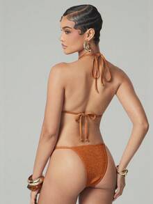 Hauture Shimmer Knit Bikini Bottom - Brown - View 4