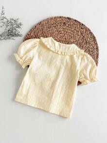 Loomiva Baby Girl Solid Color Ruffle Trim Petal Sleeve Cardigan, Casual & Versatile - Yellow - View 2
