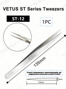 1PC Vetus ST Series Silver Pointed Tweezers, Stainless Steel Straight And Angled Tweezers For Eyelash Extensions, Available Models: ST-10/11/12/14/15/16/17 - Silver - View 19