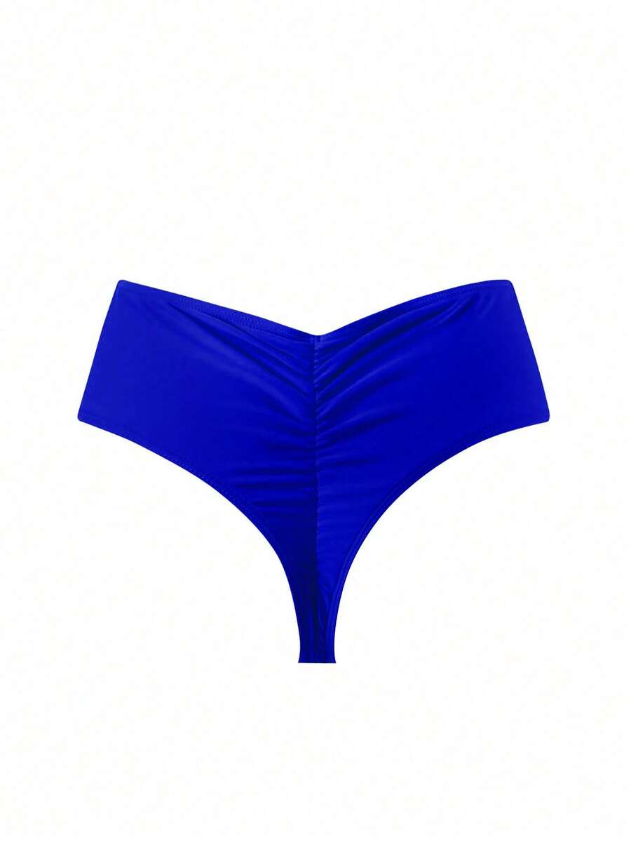Swim Basics Quần bikini xếp ly màu trơn dành cho nữ, thích hợp cho bãi biển và kỳ nghỉ. - Xanh đậm - Xem 1