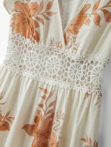 EMERY ROSE Robe longue élégante pour femmes à col V, manches évasées, imprimé floral ajouré, convient pour le travail, les vacances et les tenues décontractées - Multicolore - Voir 3