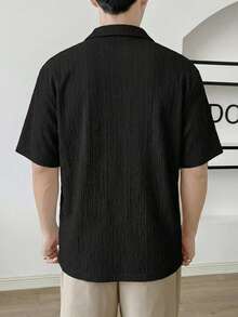 SWAVVY 男士休闲通勤骑行刺绣纹理面料短袖Polo衫，夏季 - 黑色 - 查看 4