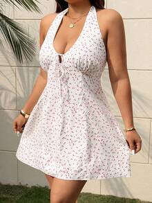 Sunnyshic Women's Ditsy Floral Tie Front Mini Cami Dress, Summer Bowknot Dress - Multicolor - View 3