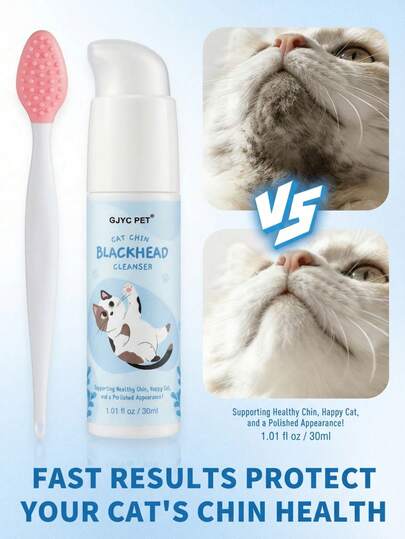 PETSIN Sữa rửa mặt trị mụn và mụn đầu đen Cat Black Chin & Acne Cleanser - Làm sạch sâu lỗ chân lông với công thức làm dịu, kèm cọ silicon giúp loại bỏ mụn đầu đen và ngăn ngừa mụn, dịu nhẹ và hiệu quả, dung tích 1.01 fl oz.