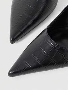 Sleekvia 女士新款尖头细高跟鞋，PU材质，后跟系带设计，简约优雅，适合通勤、聚会、购物等场合。 - 黑色 - 查看 4