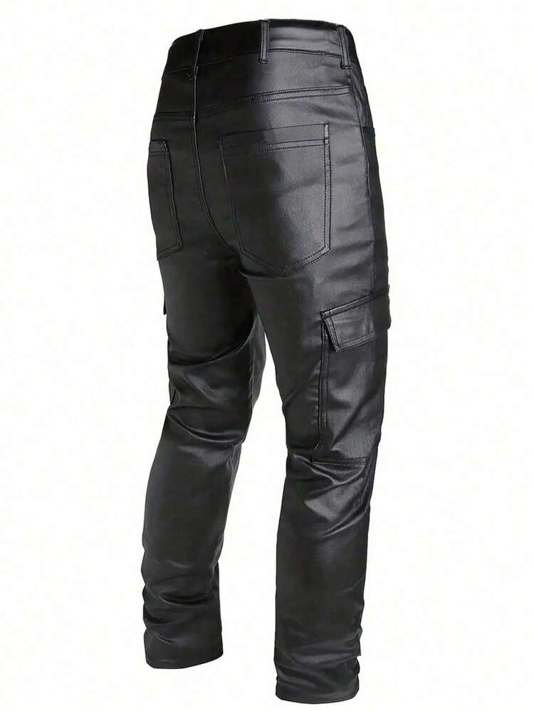 Manfinity Homme Plus Size Men's Solid Color PU Leather Cargo Pants