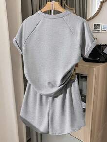 Teen Girls Casual Printed T-Shirt & Shorts Set - Light Grey - View 2