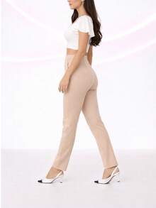 Pantalon de pinzas para dama - Camel - Ver 2