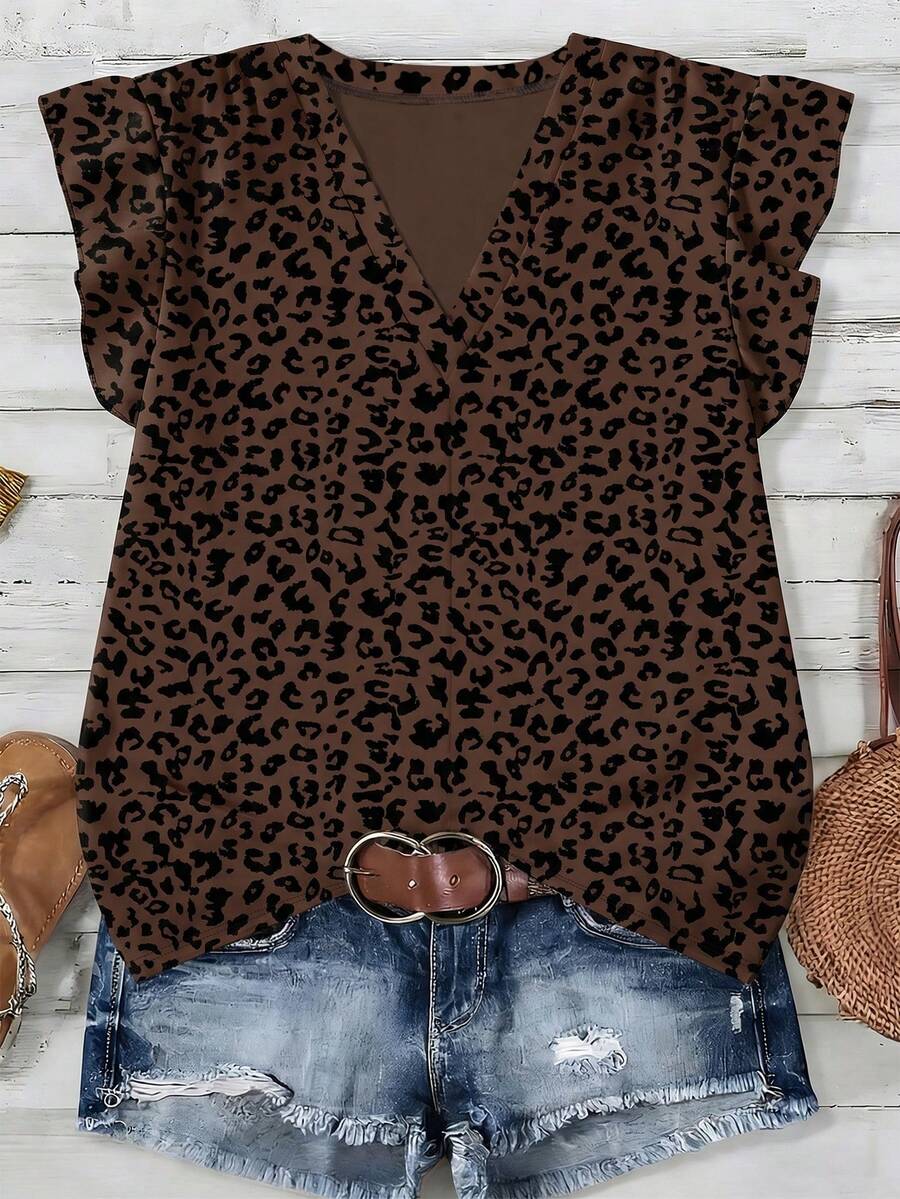 Women's New Arrival Spring/Summer Leopard Print Pattern Casual Versatile Short Sleeve Shirt - Multicolor - View 1