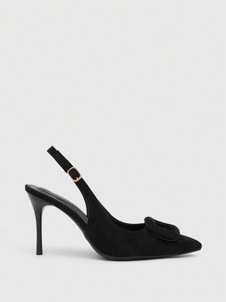 CUCCOO SZL Women Shoes Four Seasons New Cloth Buckle Pointed Thin Heel High Heel Sexy Elegant Versatile Fleece Women's High Heel Shoes Back Lift Heel Versatile Sexy Elegant Versatile Commuter Temperament Fashion Wear