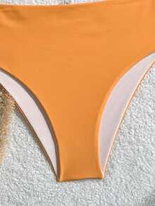Swim Basics Women's Solid Color Scoop Neck Backless Bikini Set - Orange - View 5