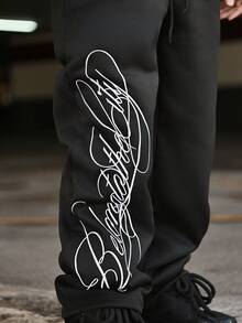 Devon Thys Men's Street Style INS Side Embroidered Pants, Suitable For Music Festivals, Nightclubs, Boyfriend/Husband Gifts, Anniversary Gifts, Black Casual Sweatpants - Black - View 6