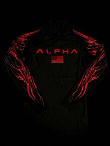 RISE LYT 男士印花立领修身长袖运动T恤 - 黑色 - 查看 4