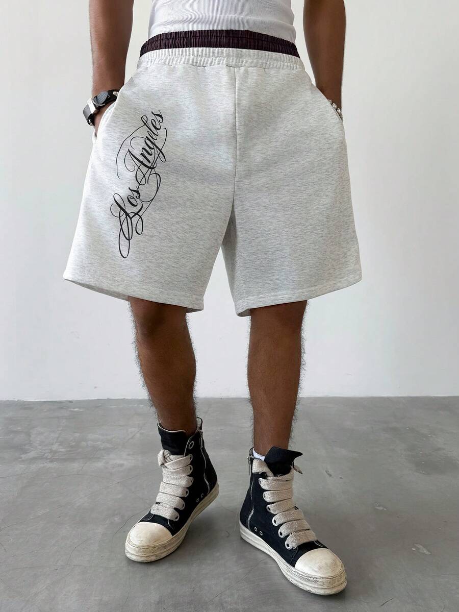 PAVTROS Quần short nam kẻ caro dáng casual, in chữ, mùa hè, thiết kế hai cạp quần phối màu kẻ caro với họa tiết chữ viết tay cổ điển, thích hợp cho nam giới chơi thể thao, từ xuân đến hè, mùa hè, kỳ nghỉ, phong cách vintage, đi chơi, dự tiệc, lễ hội, quà tặng cho bạn trai, thời trang đường phố, tập luyện. - Màu Xám nhạt - Xem 1