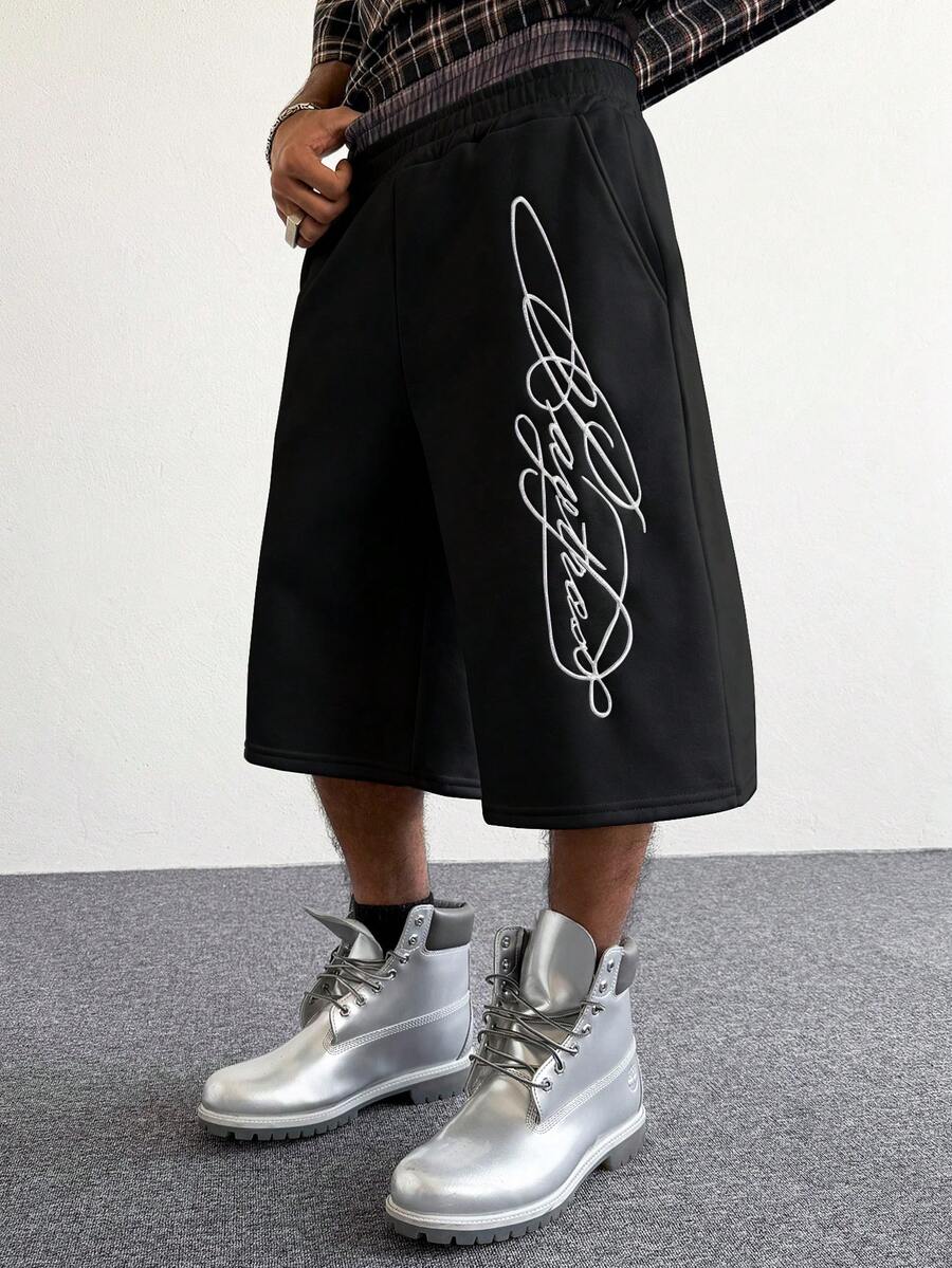 PAVTROS Men's Street-Style Dual Waistband Sweatpants With English Signature Embroidery, Suitable For Outdoor Music Festivals, Casual Outings, Gifts For Boyfriend/Husband, Anniversary Gifts, Light Grey Custom Pants Streetwear Pants Pants For Men Graphic Pants Black Baggy Pants For Men Wide Leg - Multicolor - View 1